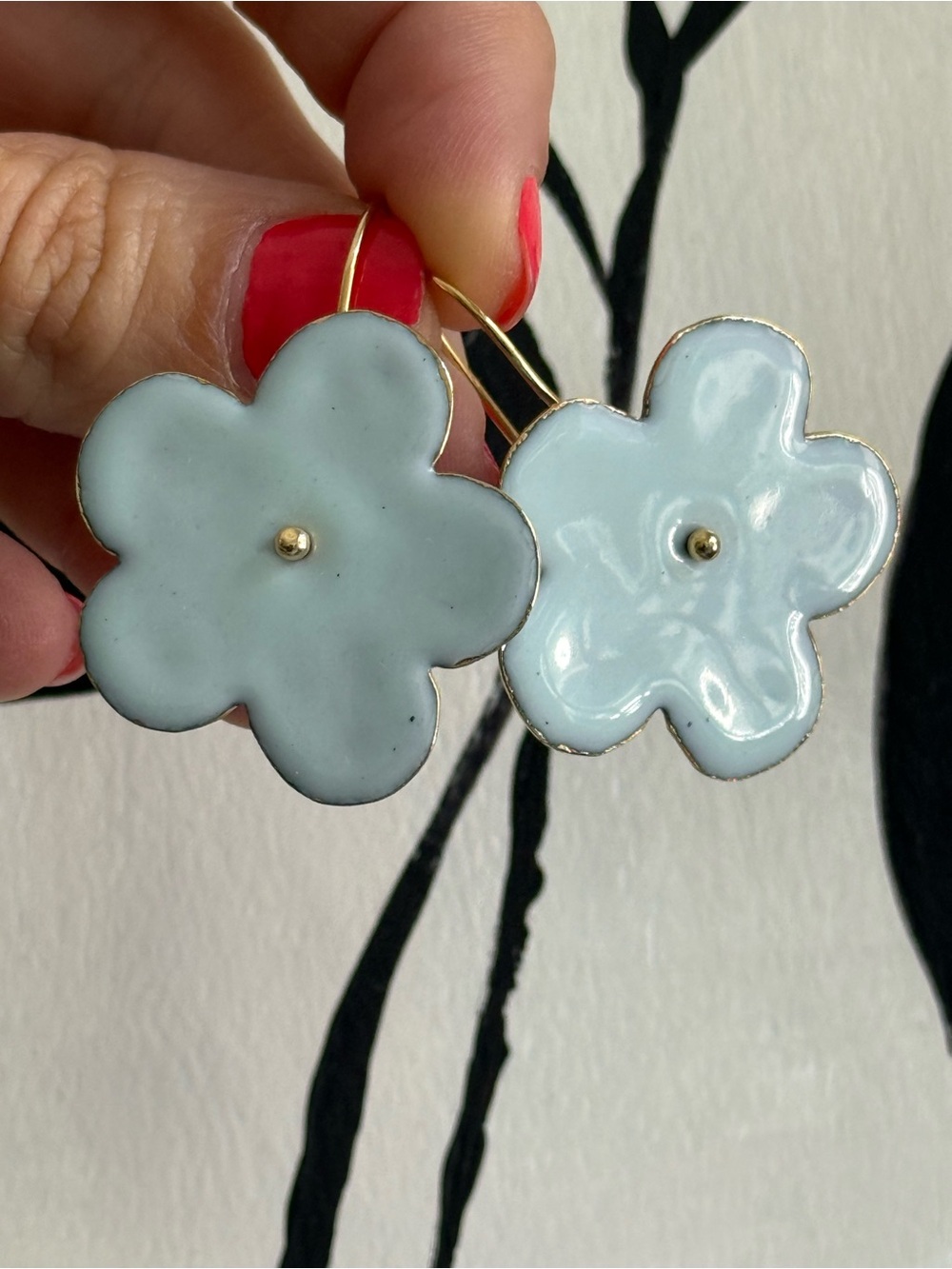 Jenny Walker Light Blue Enamel flower earrrings